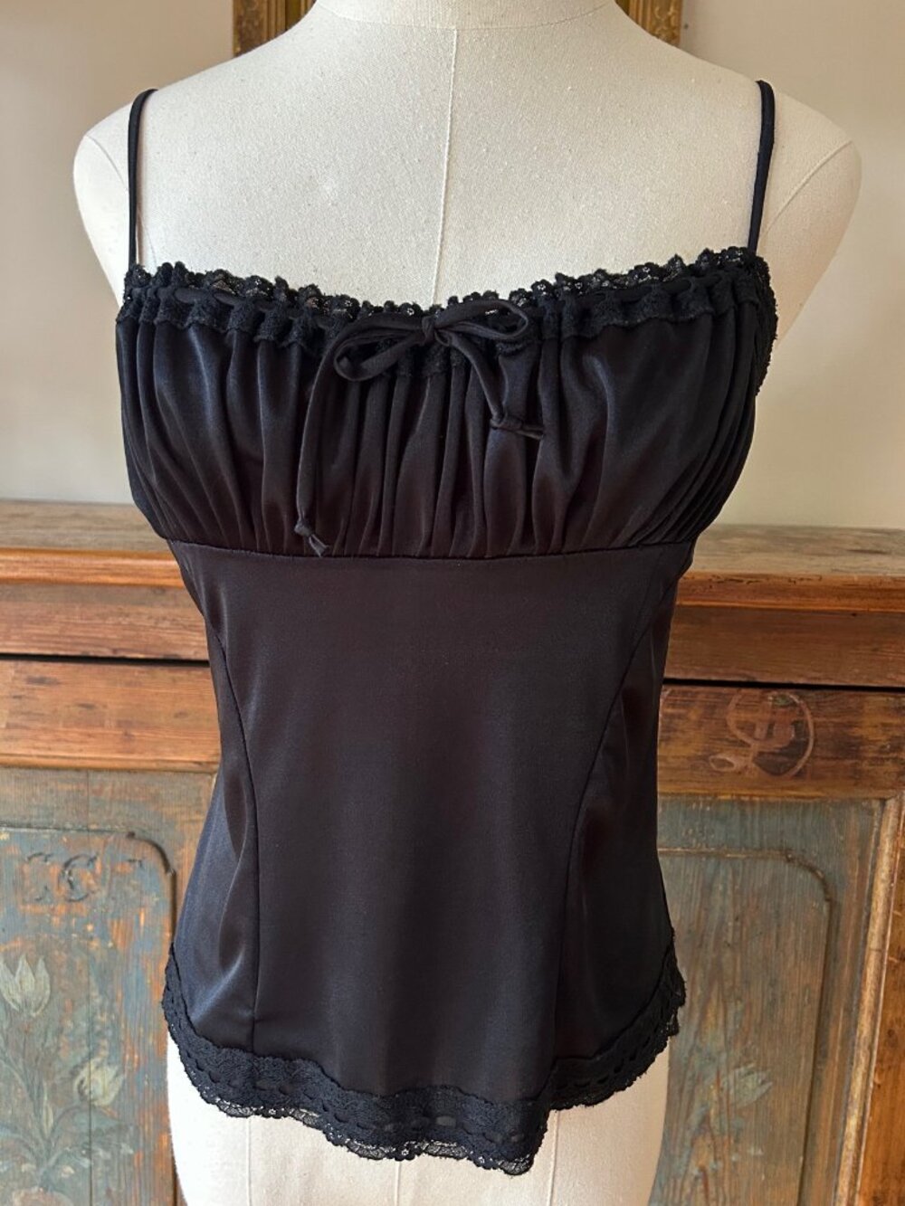 Vintage Betsey Johnson Black Peasant Camisole Top